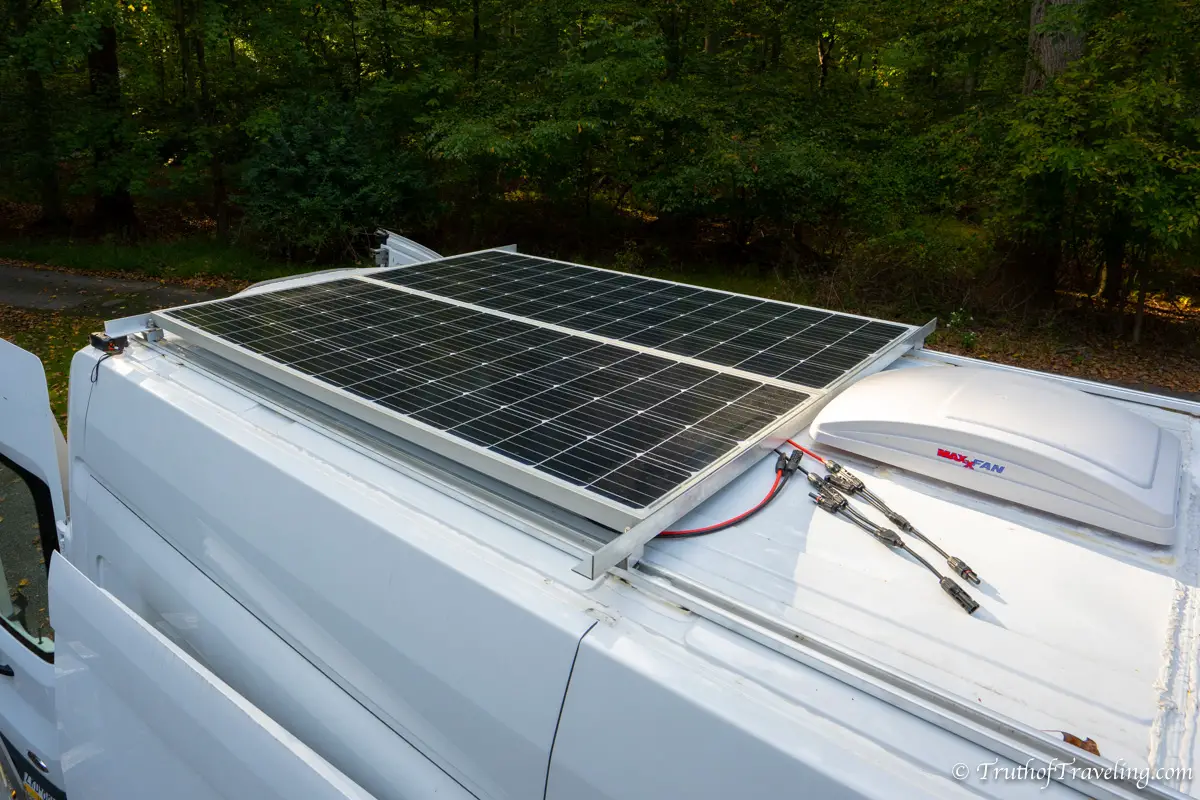 Solar panels on a Ford Transit van